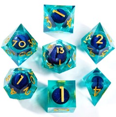 TEG - 7 Aqua w/ Gold Eyeball Polyhedral Dice